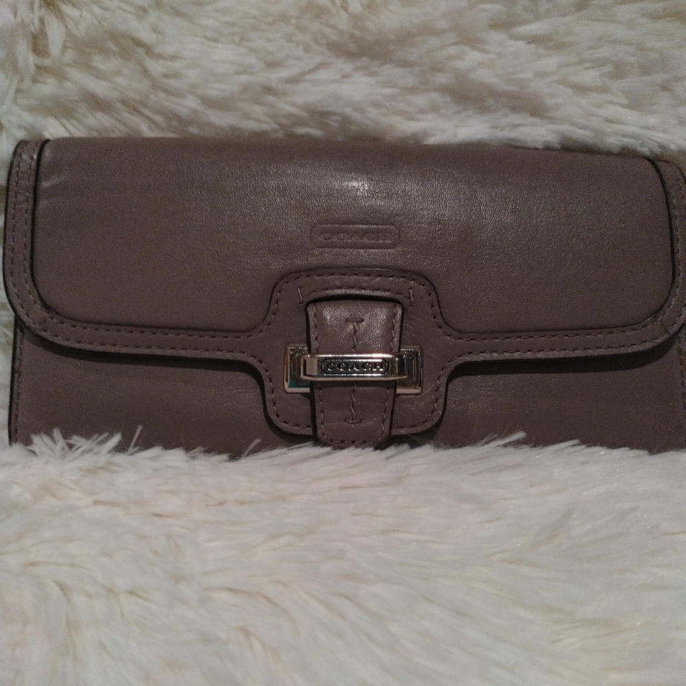 New Authentic Taylor Gray Coach Trifold Long Wallet Pocket Check Book